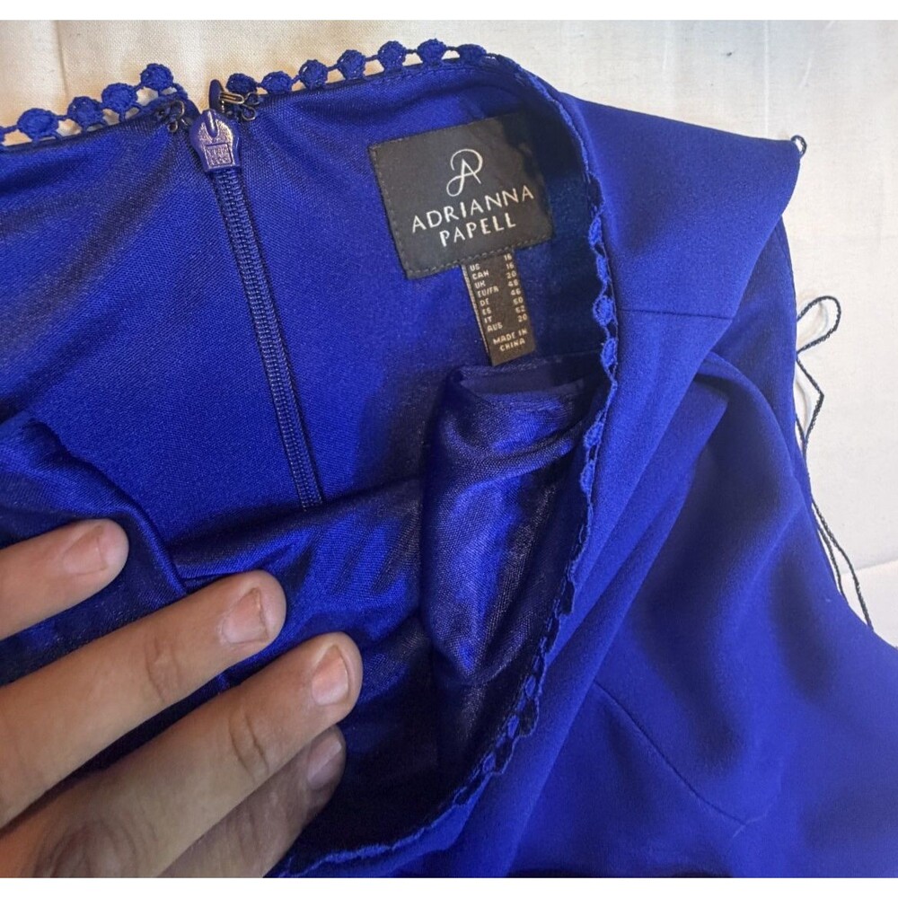 💙 Adrianna Papell Blue Ruched Cocktail Evening Dress Women's Size 16 Strappy - Picture 2 of 9